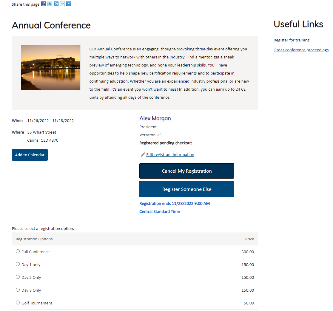 The event showcase from a member facing public website.